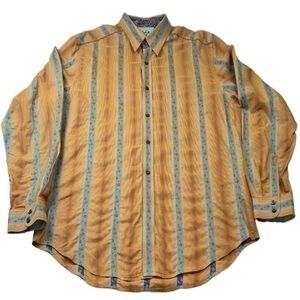 Robert Graham Men's Orange Gradient Striped Floral Accent Flip Cuff Shirt